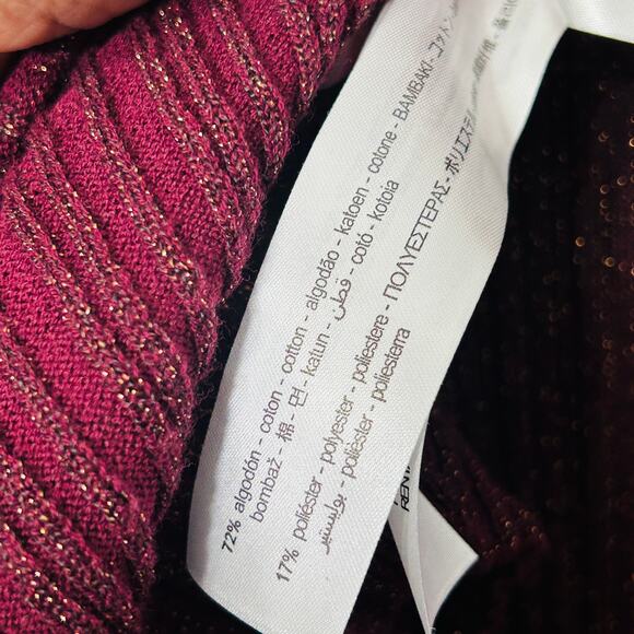 Zara Ribbed Knit Shimmer Sweater Dress Metallic Bell Sleeves Long Burgundy Large - Picture 8 of 12